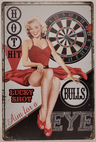 Darts pin up buls eye lucky shot metalen reclamebord