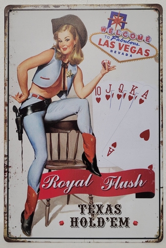 Las vegas royal flush metalen reclamebord texas hold'e