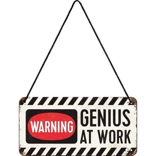 Genius at work hanging sign metaal