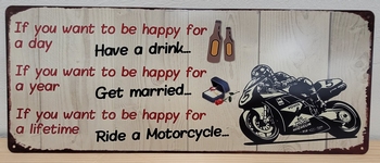 Happy drink motorcycle metalen wandbord