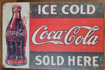 Coca cola sold here groen rood metalen reclamebord