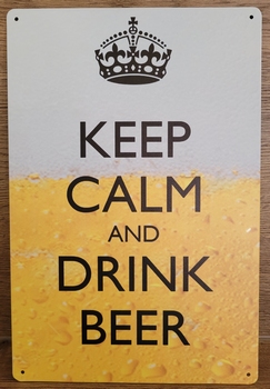 Keep calm drink bier schuim bierglas metalen wandbord