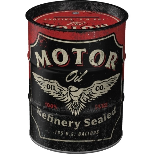 Motor oil money barrel metalen spaarpot