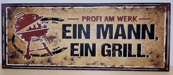 Ein mann ein grill metalenwandbord