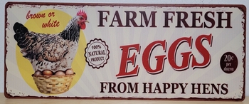 Farm fresh eggs from happy henns metalen wandbord