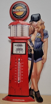 Gasoline pin up rode pomp thermomter xxl metaal