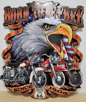 Born to be free motoren adelaar metalen wandbord uitgesneden