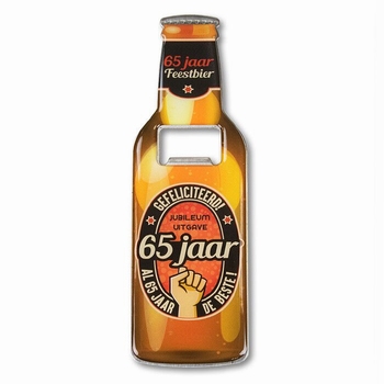 65 jaar metalen bieropener met magneet