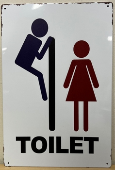 Toilet mannetje overheen kijken metalen reclamebord