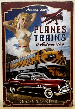 Planes Trains Automobiles Pinup metalen reclamebord