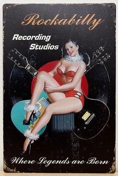 Rockabilly Recording studio pinup gitaar reclamebord metaal