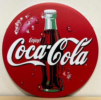 Coca cola fles metalen reclamebord rond