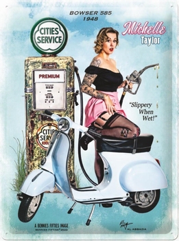 Michelle tayler service benzinepomp pin up metalen wandbord