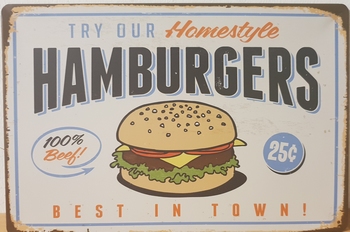 Hamburgers best in town metalen reclamebord cafe bar