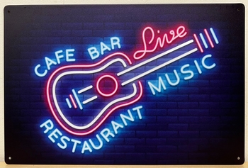 Gitaar Cafe Bar Neon style metalen reclamebord