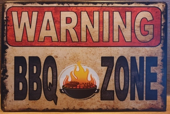 BBQ Zone Warning Reclamebord metaal