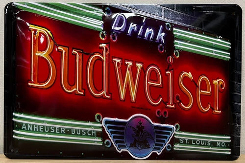 Budweiser Bier Neon style metalen wandbord