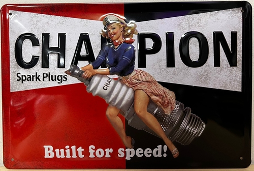 Champion Bougie pinup wandbord metaal