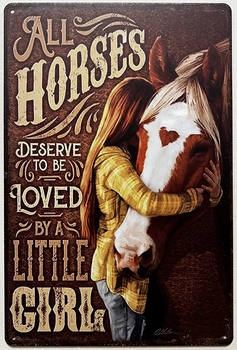 Horses Loved little Girl wandbord van metaal