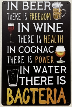 Bier Wijn Cognac Water wandbord van metaal