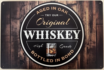 Original Whiskey wood reclamebord van metaal