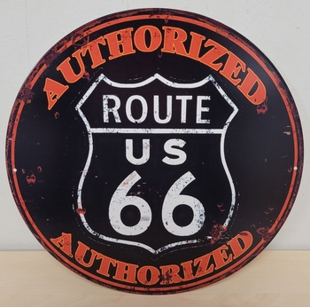 Route 66 authorized rond wandbord reclamebord van metaal