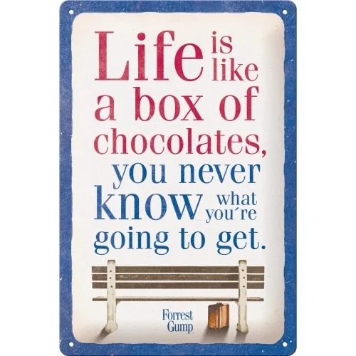 Forrest gump chocolate wandbord van metaal