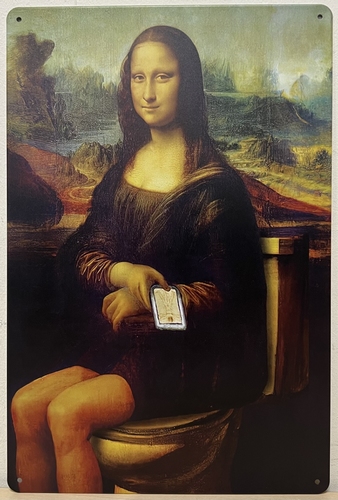 Mona Lisa Smartphone toilet wandbord metaal