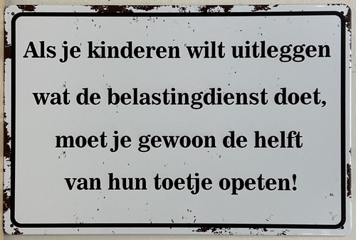 Belastingdienst uitleg kinderen wandbord metaal