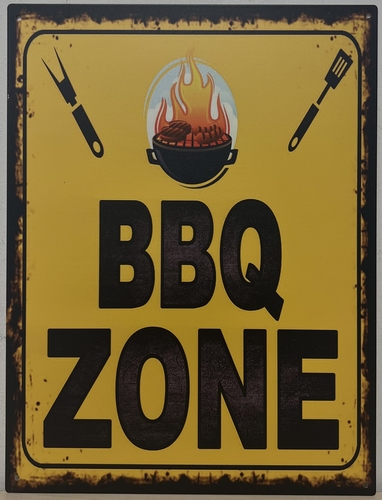 BBQ Zone geel barbecue wandbord