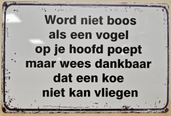 niet boos als een vogel op je hoofd poept metalen wand
