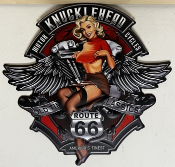 Knucklehead motor pinup wandbord relief