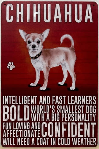 Chihuahua hond Eigenschappen wandbord van metaal