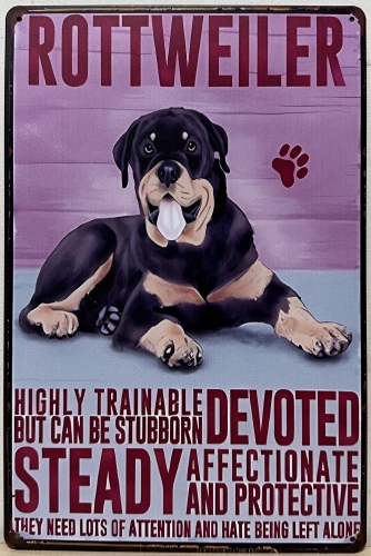Rottweiler hond Eigenschappen wandbord van metaal