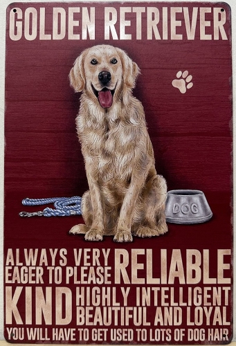 Golden retriever hond Eigenschappen wandbord van metaal