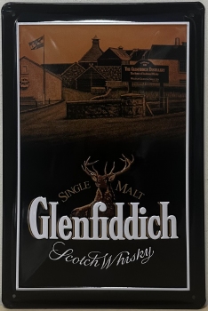 Glenfiddich Distillery gebouwen reclamebord relief