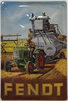 Fendt tractor met dorsmachine reclamebord relief