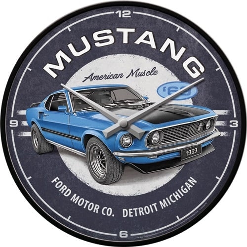 Ford mustang 1969 mach 1 blauw wandklok