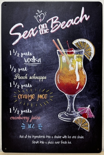 Sex on the Beach Cocktail reclamebord van metaal
