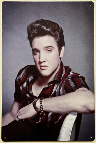 Elvis Foto rood overhemd reclamebord van metaal