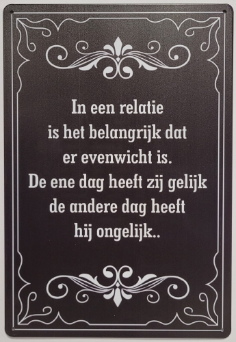 Evenwicht in een Relatie wandbord van metaal