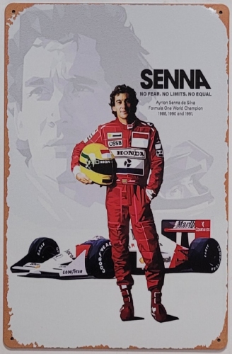 Ayrton Senna voor Formule 1 auto wandbord van metaal