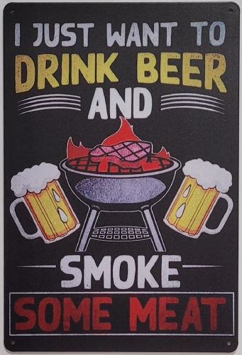 Drink Bier Smoke Meat BBQ wandbord van metaal