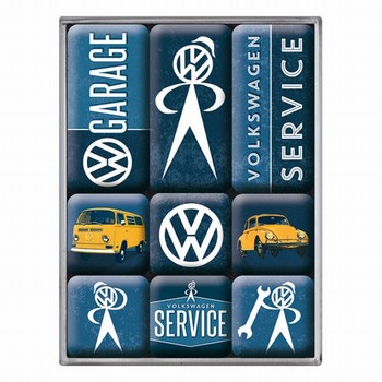 VW volkswagen service blauw set van 9 magneetjes