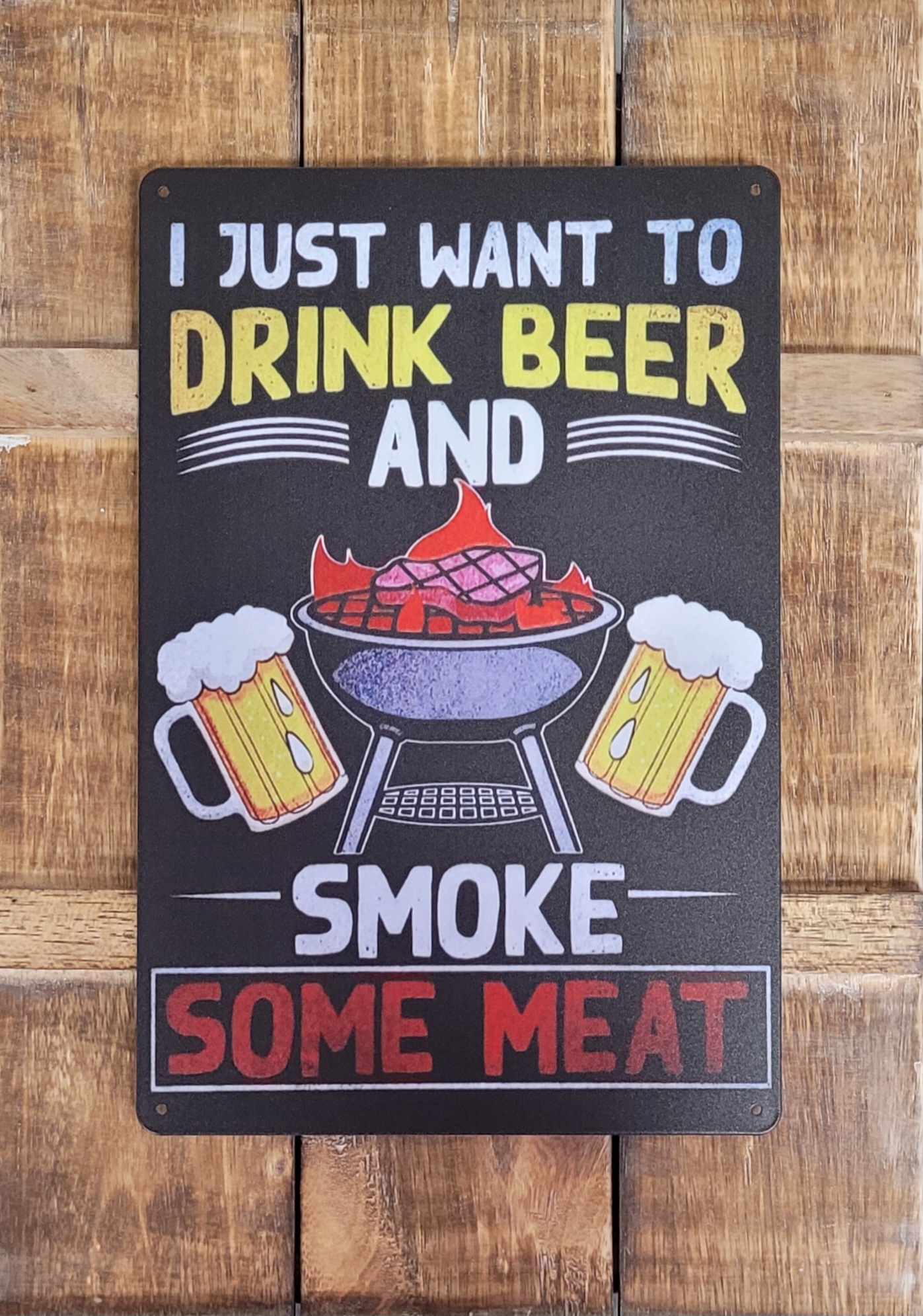 Drink Bier Smoke Meat BBQ wandbord van metaal