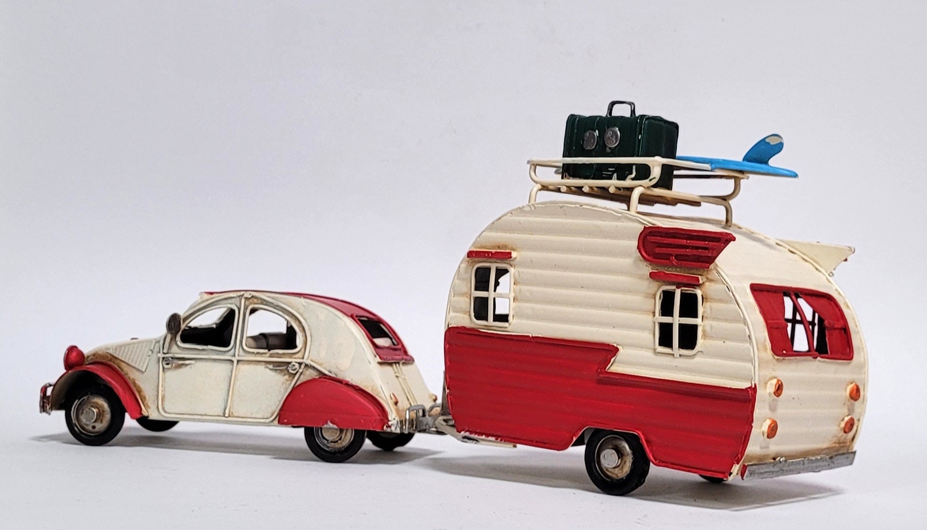Eend met caravan miniatuur metalen modelauto