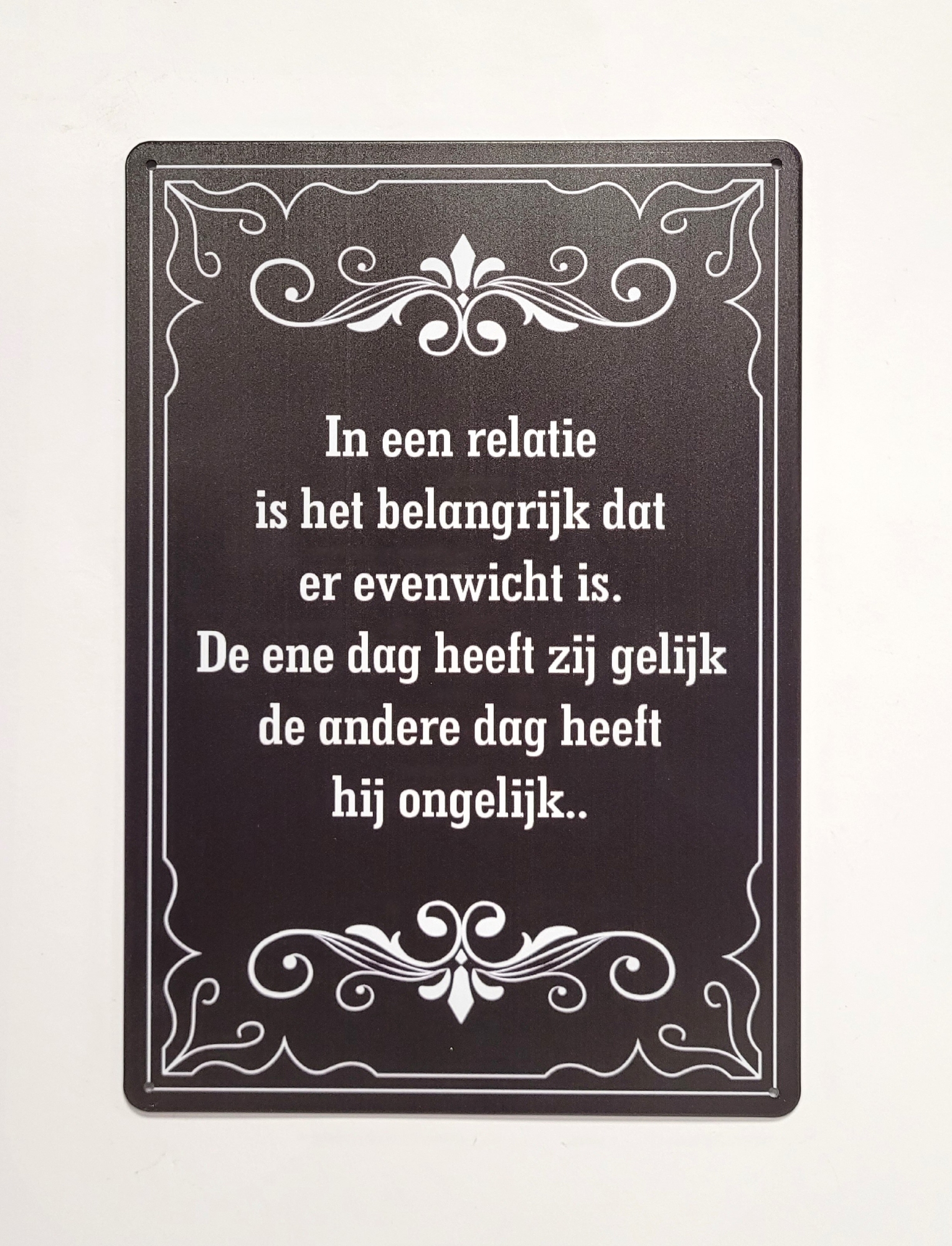 Evenwicht in een Relatie wandbord van metaal