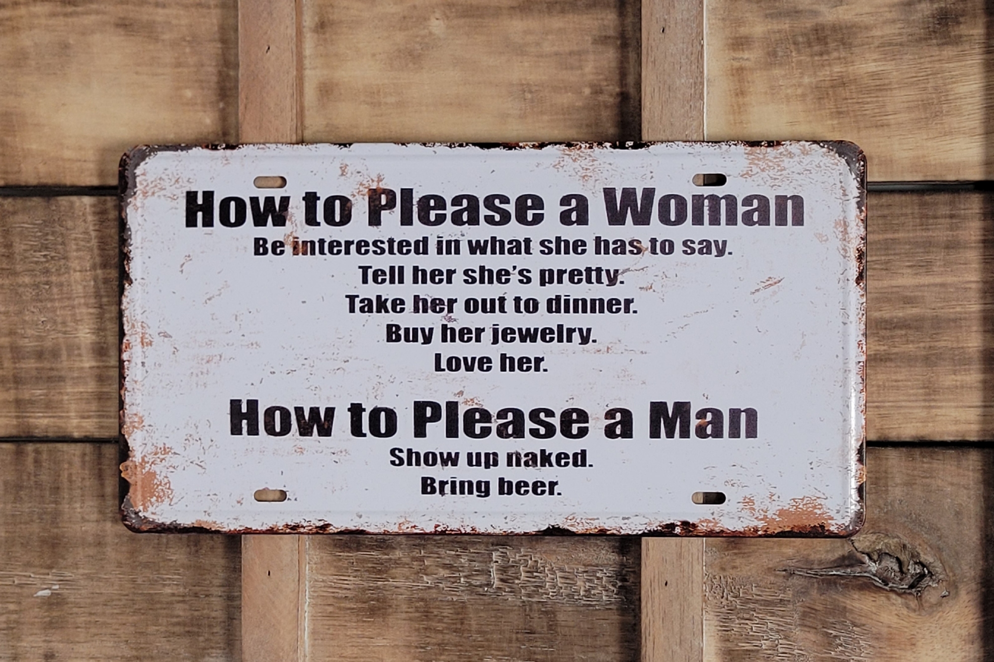 How to please a woman and man metalen wandbord